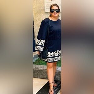 H&M Beachy Embroidered Open Back Dress - Black and Cream - Size XL